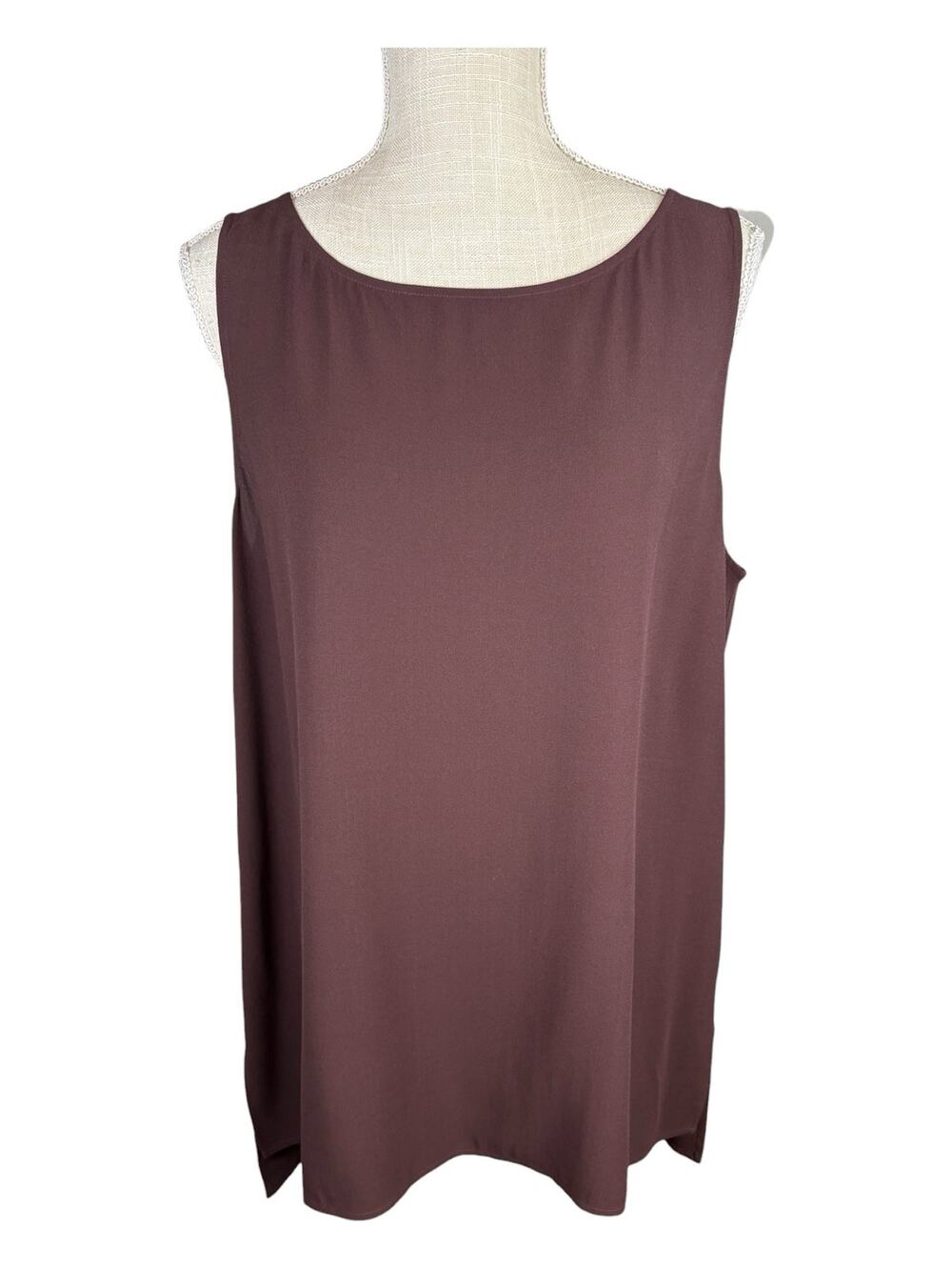 Eileen Fisher 100% Silk Sleeveless Tunic Tank Top Women's Large Dark Purple